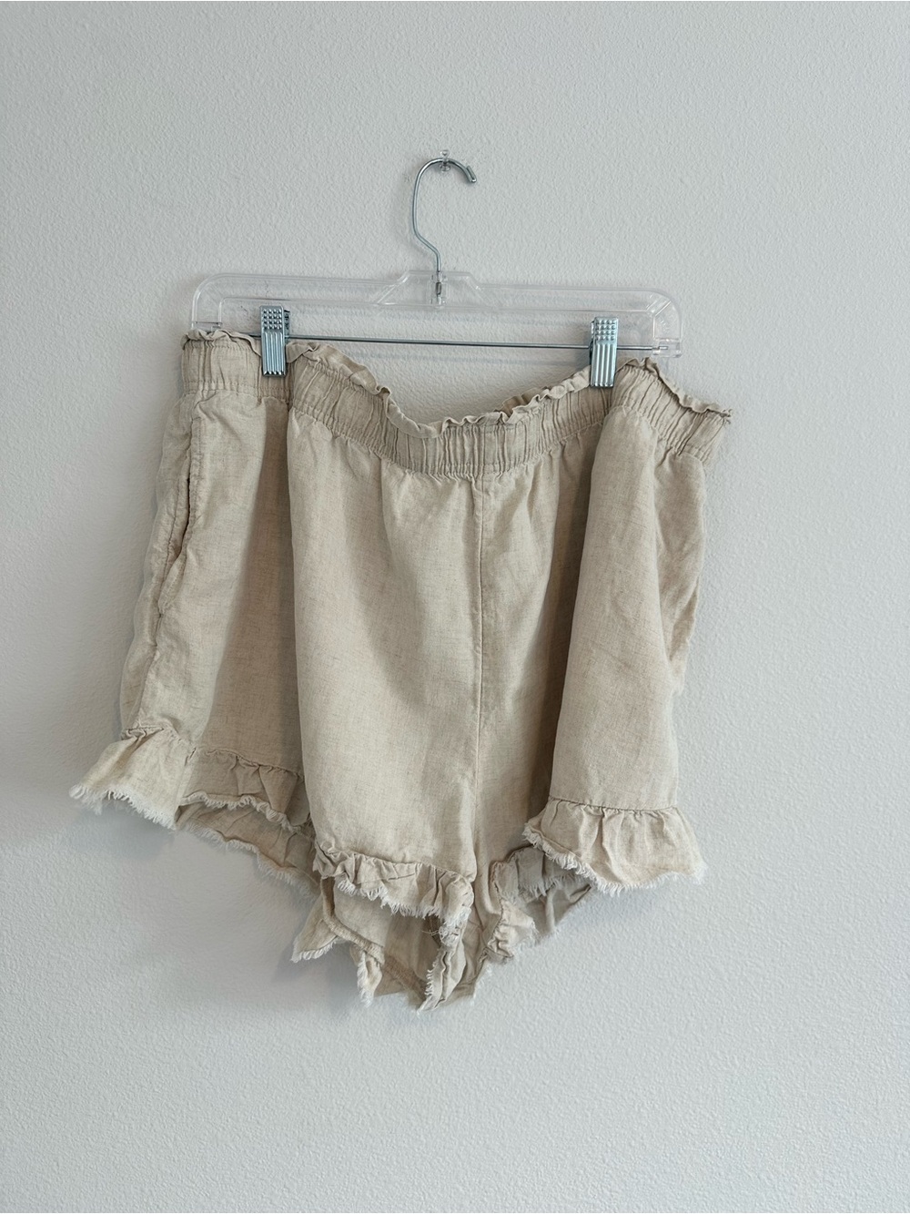 aerie Neutral Beige Ruffle-Trim High Waist Linen Blend Shorts Size XXL